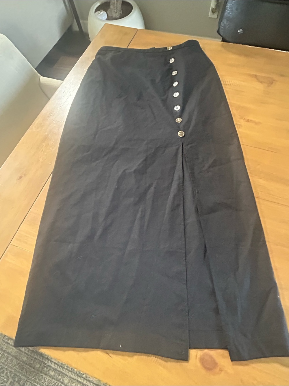 NWT Cider Linen Blend Black Button-Accent Women's Midi Skirt